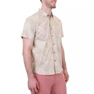 Mountain and Isles Button Up Casual Shirt Mens XXL 2XL Cream Leaves MM43014SS